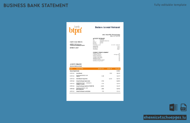 BTPN-Geschäftskontoauszug im Word- und PDF-Format – Beispielvorschau